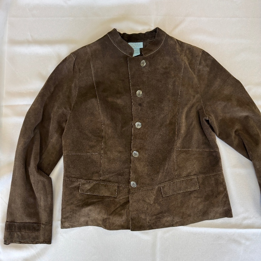 Sigrid Olsen SO Blue Suede Jacket Dark Brown Size L